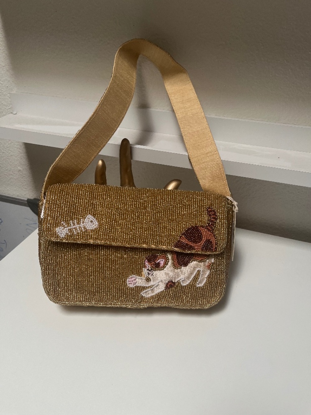 🐱🐟 Sol & Mer Calico Cat Fishbone Beaded Shoulder Bag – NWT